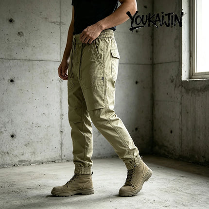 YOUKAIJIN Men's Loose Profile Pants American Vintage Trousers for Men High Waist Army Green Men's Casual Pants Cargo Trousers