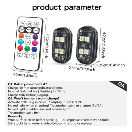 2/4pcs Wireless LED Strobe Lights Car Decor Atmosphere Light, 8 Colors Rechargeable Led Lights Anti-Collision LED Warning Light