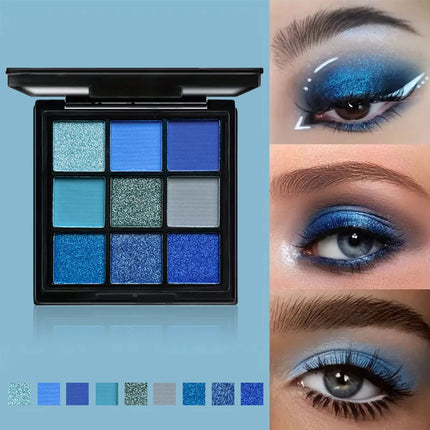 9 Color Blue Eyeshadow Palette Matte Shimmer Dolphin Eye Shadow Palette Glitter Makeup Pigmented Long Lasting Professional