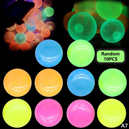 5/10Pcs Luminous Sticky Squeeze Balls Glow In Dark Wall Toss Toy Stress Relief Sensory Ornament