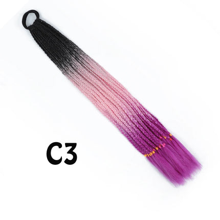 Synthetic Gradient Color Dirty Braided Ponytail Extensions With Elastic Band 24" Rainbow Braid Pony Tail Hairpiece For Girl