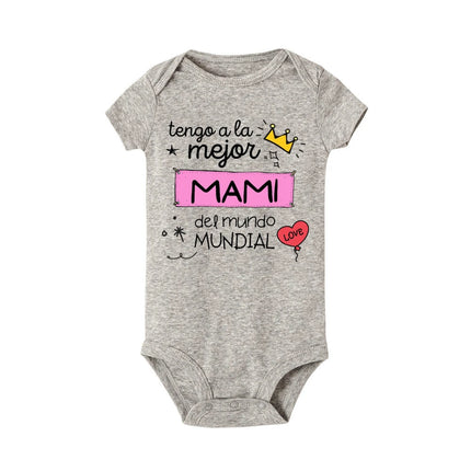 I Have The Best Mom & Dad in The World Spanish Printed Baby Jumpsuit Infant Short Sleeve Romper Funny Newborn Unisex Bodysuit
