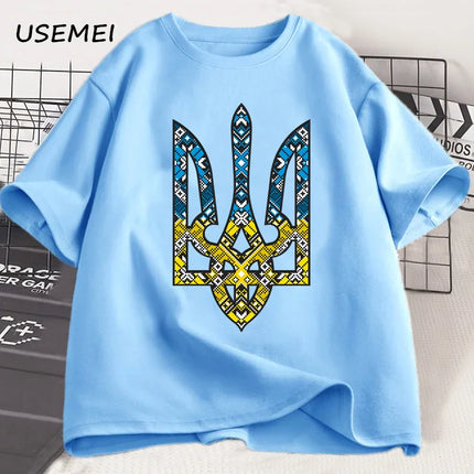 Ukraine Emblem Printed T-shirt Men Women O-Neck Casual Tops Tees Ukrainian Trident Gift T Shirt Cotton Oversized T-shirt Clothing
