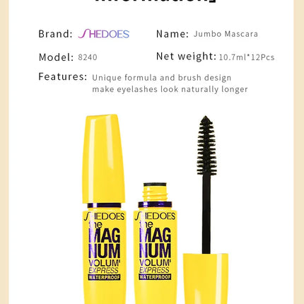 SHEDOES Yellow Mascara Waterproof Lengthening Curling Volumizing Natural Long-Lasting Smudge-Proof Eye Makeup Cosmetics