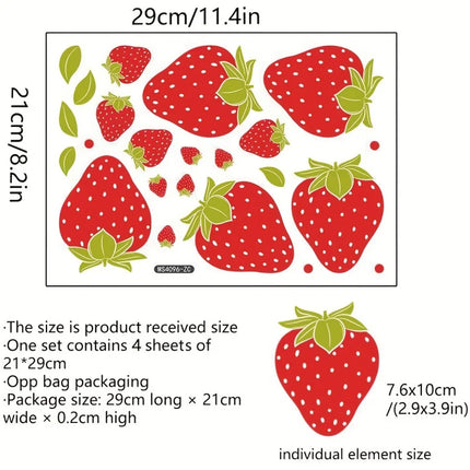 Transparent strawberry wall stickers are removable and cute, suitable for bedrooms, dormitories, dining rooms, kitchens, and bat