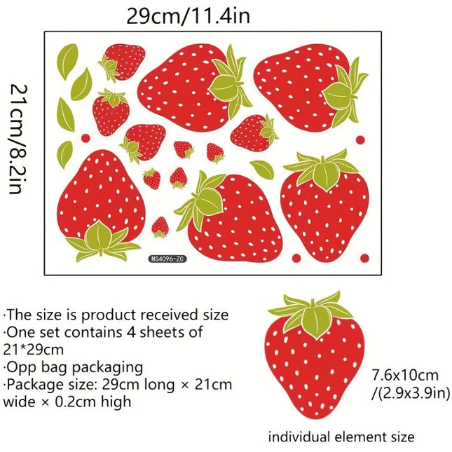 Transparent strawberry wall stickers are removable and cute, suitable for bedrooms, dormitories, dining rooms, kitchens, and bat
