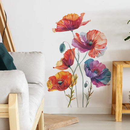 1Pc Painted Flowers Wall Stickers for Living Room Bedroom Background Wall Decor Home Decorative Stickers Wall Decals Mural