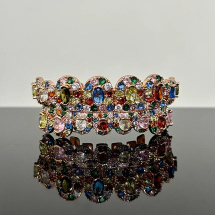 YOUNGX 8/8 Colors Full Iced Out CZ Stone Teeth Grillz Hip Hop Colorful Cubic Zircon Tooth Caps For Women Men Jewelry Christmas