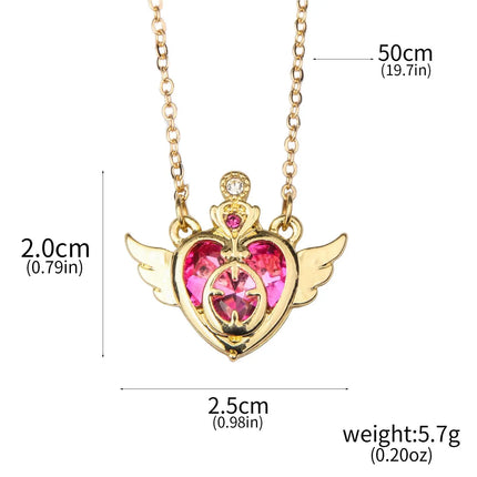 Anime Cartoon Moon Tsukino Usagi Enamel Keychain Necklace for Women Girl Magic Brooch Aino Minako Pin Cosplay Jewelry Gift