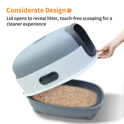 Large Enclosed Cat Litter Box Hooded Kitty Pan Box Front Entry Toilet Tray with Litter Scoop Anti-Splashing