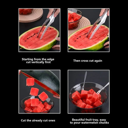 handy durable stainless steel watermelon chopper, fruit peeling and chopping artifact,suitable for family gatherings and parties