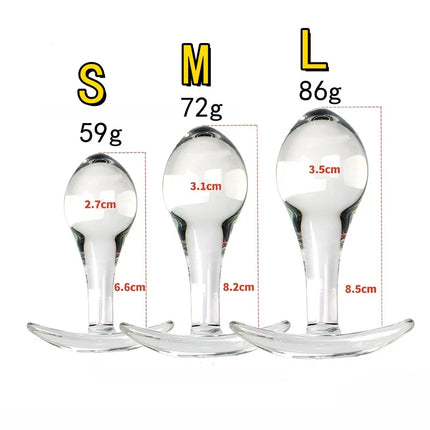 VaHppy Glass anal plug Adult sex toysGIFT lubricant 10g 2.7-3.5cm Gay Women Masturbation Transparent Smooth Easy enter No pain