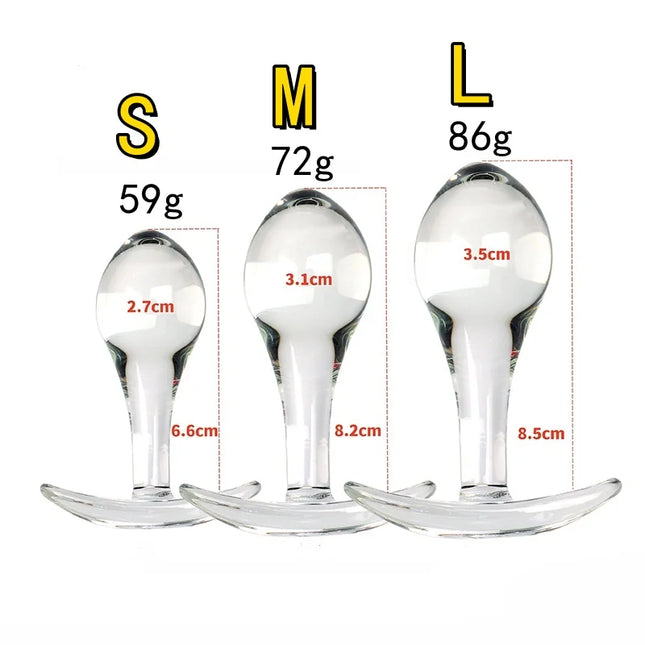VaHppy Glass anal plug Adult sex toysGIFT lubricant 10g 2.7-3.5cm Gay Women Masturbation Transparent Smooth Easy to insert No pain