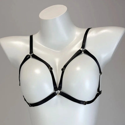 Women Sexy Lingerie Fashionable Straps Hollowed Out Black Wire Harness Strap Corset Shaped Bra Spandex Harajuku Gothic Black Bra