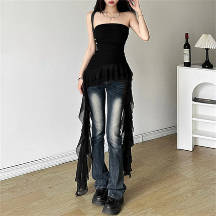 Fashion 2025 Ribbon Chest Top Women Spring Summer New Sexy Solid Vest Female Sleeveless Sweet Y2k Streetwear Lady Party Club