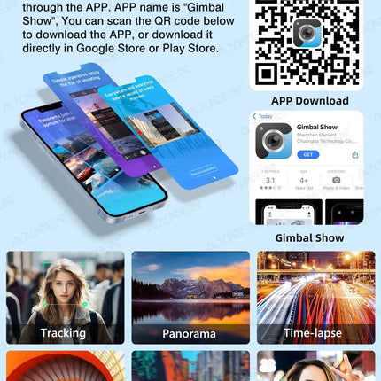 AXNEN Smart 3-Axis Handheld Gimbal Stabilizer for Smartphone with Fill Light for iPhone Android Face Tracking Tiktok Vlog Kit