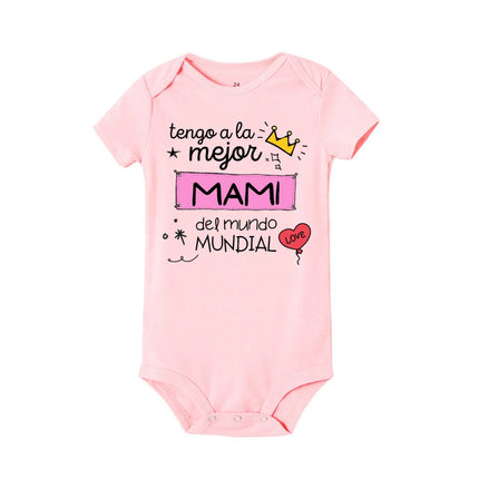 I Have The Best Mom & Dad in The World Spanish Printed Baby Jumpsuit Infant Short Sleeve Romper Funny Newborn Unisex Bodysuit