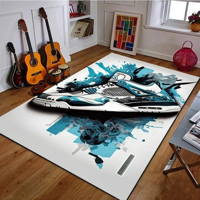 Fashion Shoes Sneakers Logo Print Carpet Rug for Living Room Corridor Bedroom Machine Washable Kid Room Play Floor Mat Gifts