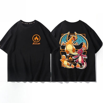 Pokémon Pikachu Gengar Charmander Black T-shirt Men's 2026 Summer Fashion Oversize Street Casual Y2K Tops Streetwear Clothing