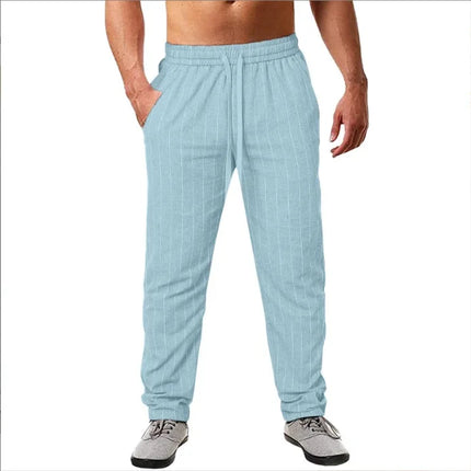 New Men's Beach Pants - Daily Versatile Outdoor Leisure Fitness Simple Cotton Hemp Texture Loose Long Pants for Spring and Summe