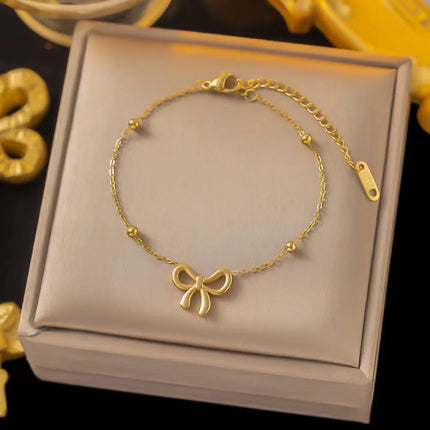 Classic Stainless Steel Bow Charm Necklace Bracelets Earrings For Women Girl New Trendy Choker Jewelry Set Party Gift