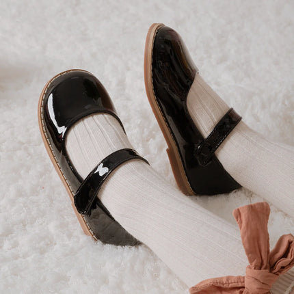 KIDSUN Black Fashion Children's Shoes Girl Formal Buckle Rubber Sole Leather Princess Dress Shoes Classic Size 21-32