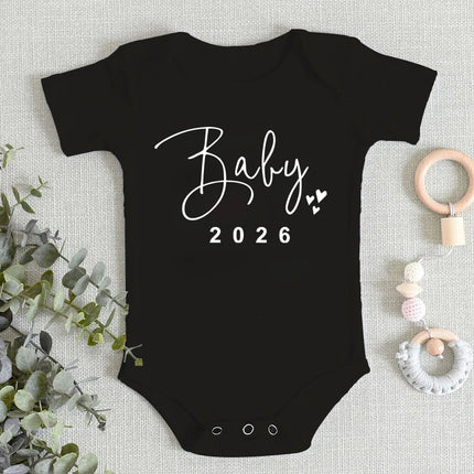 Baby 2026 Pregnancy Announcement Newborn Baby Bodysuits Summer Casual Boys Girls Romper Jumpsuit Clothes Outfit