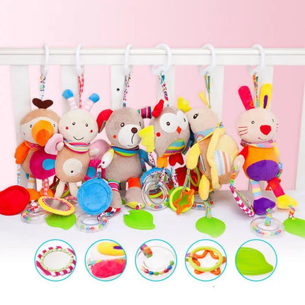 Newborn Baby Rattles Toys 0-12 Months Bed Stroller Infant Mobile Hanging Bell Cartoon Educational Puppy Bee Plush Toys Boys Girl