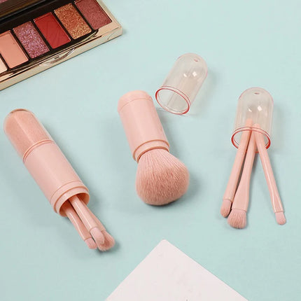 Portable Powder Blusher Brush With Cover 4 in 1 Travel Small Set Makeup Eye Shadow Telescopic Multi-Function Mini Makeup Tool