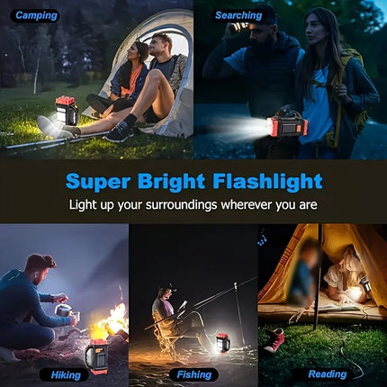 New Upgrade Rechargeable High Power Solar LED COB Flashlight With Power Bank Waterproof Multifunctional Hand Lamp For Outdoor