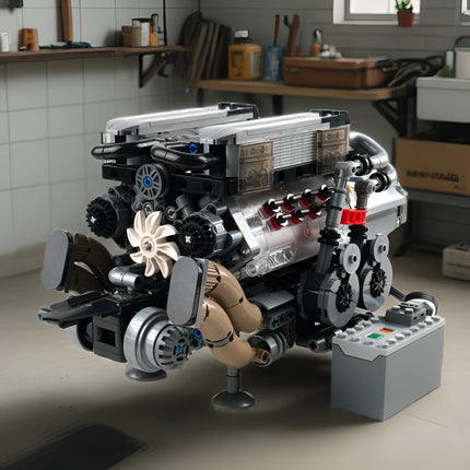 Simulation Scale Cars W16 Engine Model Building Blocks with Motor Driven V8/V12 10088/10131 Assembly Ornaments MOC Bricks Gifts
