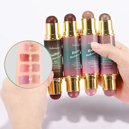 Double-Headed Bronzer Blush Stick Butter Glow & Go Multiuse Stick for Cheeks Contours Eyes Lips Blush Matte Light Glossy Bronze