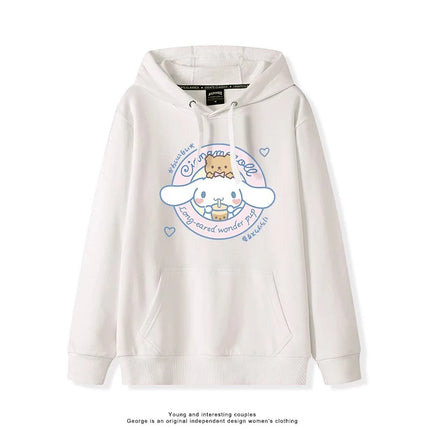 Haze Blue Cute Girl Sweet Heart Cute Girl Holding Toy Rabbit Dog Hooded College Wind Jk Tide Sweater Simple College Style Wear