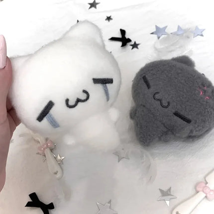 2pcs Cute Guitar Ghost Cat Couple Keychain Mini Crying Cat Doll Plush Keyring