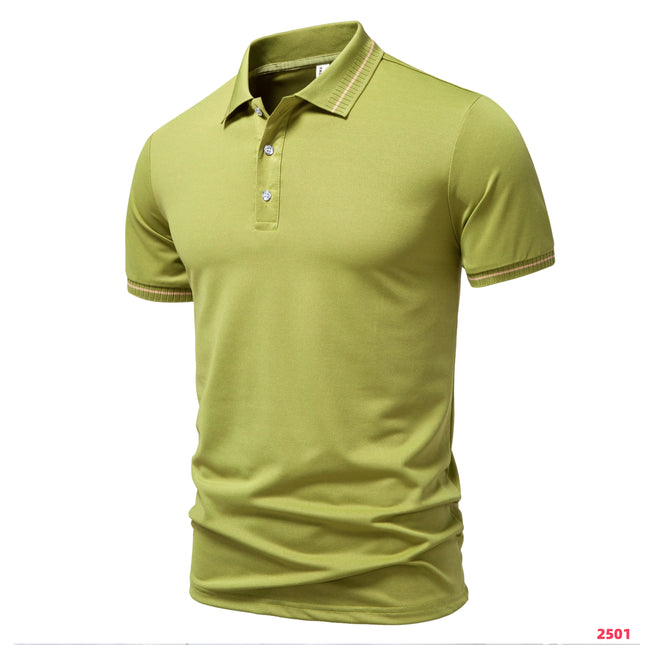 2025Men's casual short sleeved polo shirt, solid color polo shirt, fashionable, business, breathable, comfortable short sleeved