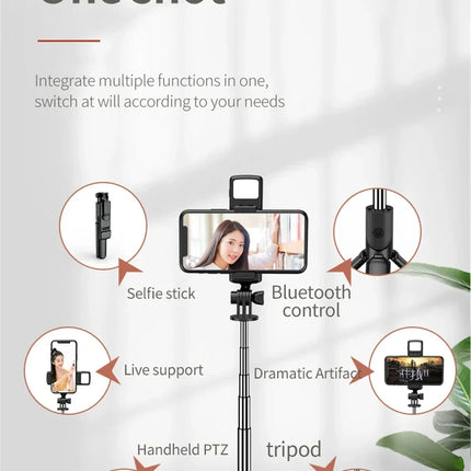 3In1 Bluetooth Selfie Tripod with Fill Light Shutter Remote Portable Foldable Monopod for iPhone Smart Phone