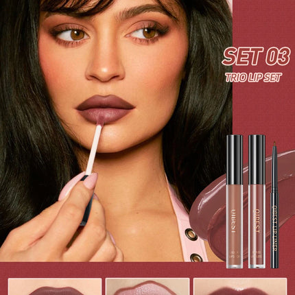 3pcs Matte Liquid Lipstick+Lip Liner Set Lip Glaze Makeup Nude Black Red Velvet Lip Gloss Long Lasting Lip Tint Cosmetics Kits