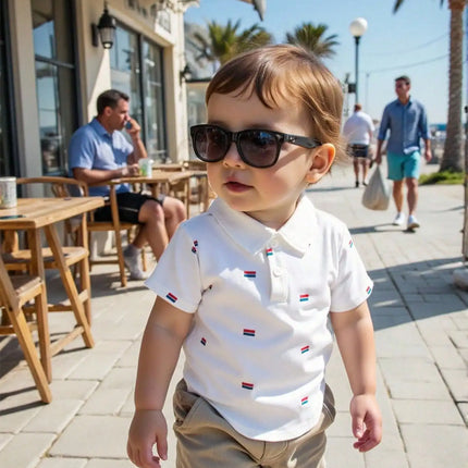Boys' T-Shirt, Short-Sleeved Summer Children's Polo Shirt Baby T-Shirt Top Korean-Style White Lapel Cool And Trendy