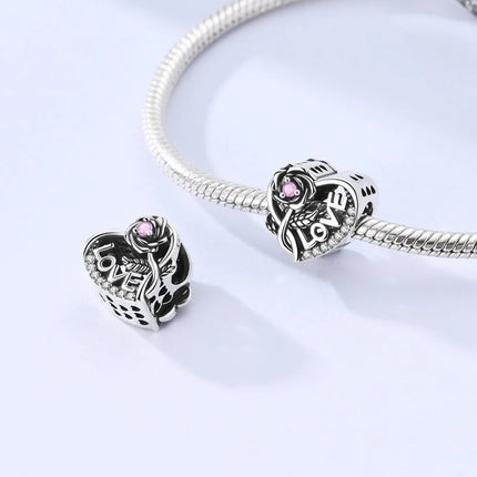 Charm Bead 925 Sterling Silver Heart Starry Sky Family Mother-Daughter-Sister Charm Fit Bracelets Pendant Women DIY Jewelry Gift