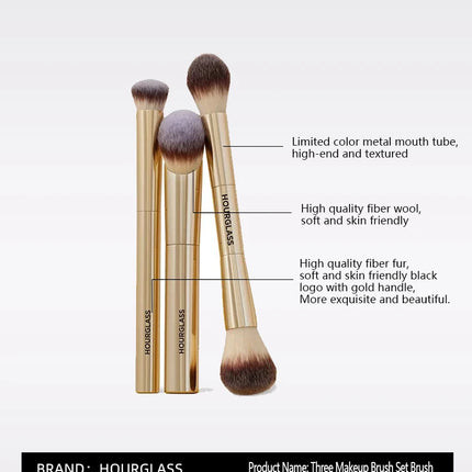 Hourglass Makeup Brush - 3piece Foundation Brush Loose Powder Brush Concealer Brush New Design + Brush Cartridge