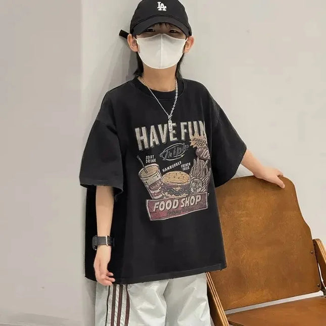 Pure Cotton Children's T-shirt Short Sleeve Boys Summer Fashion Print Top Crew Neck Casual Style Kids Clothing from China