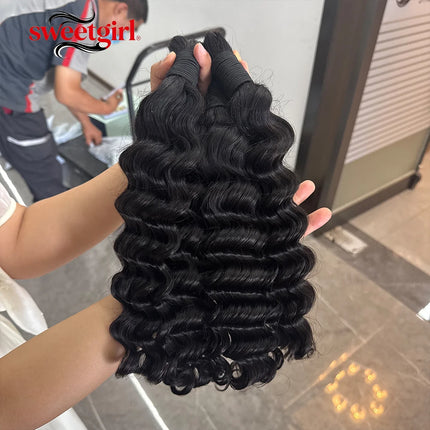 Human Braiding Hair For Boho Braids Deep Wave Human Hair For Boho Braids Curly Braiding Hair 12-30 Inch Remy Hair Brazilian 12A