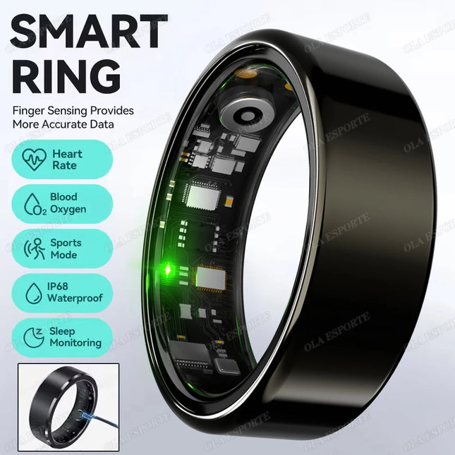 R09 Smart Ring Men Women with Charging Case,Heart Rate Blood Oxygen,Skin Temperature Monitor,5ATM Waterproof For Android iOS New