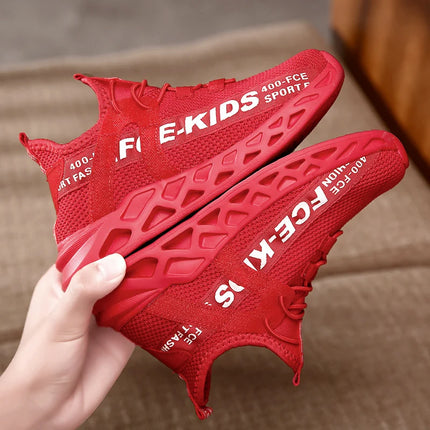 Red Children's Shoes Sports Running Sneakers Breathable Lightweight Soft Non-slip Mesh Comfortable Walking For Boys Girls Kids