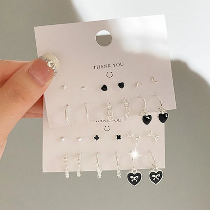 6pcs Set Korea Trend Oil-dripping Heart-shaped Butterfly Imitation Pearl Hoop Earrings Stud Earrings for Women Cute Jewelry Sets