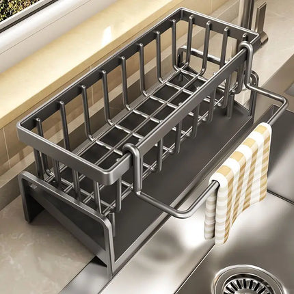 Sponge Holder for Kitchen Sink, Stainless Steel Self-draining Sink Shelf Soap Sponge Holder Dishcloth Towel Rack Filter Basket