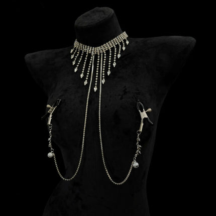 Fashion Fringe Sexy Nipple Clamps for Women with Rhinestone Bells Body Jewelry Collar Waist Chain Adult Product Breast Sextoy