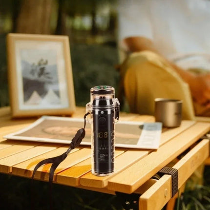 Waterproof Outdoor Camping Compass Dual Arc Type-C Plasma USB Electric Lighter Multi-Function Flashlight Survival Ignition Tool
