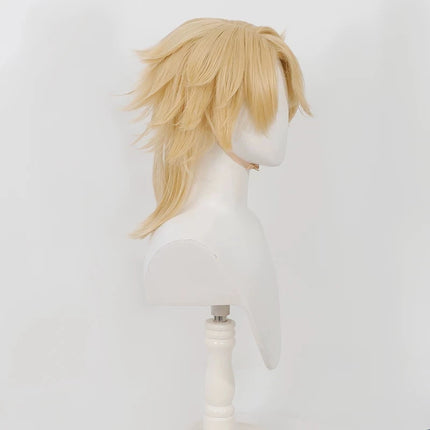 Anime Wig Varka Cosplay Wigs Genshin Game Role-Playing Wigs Short Blonde Synthetic Wig with Bangs Simulation Scalp Male Cos Wig