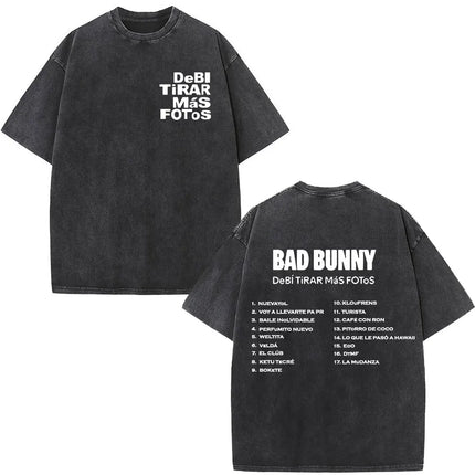 Washed Vintage Rapper Bad Bunny T-shirt Debi Tirar Mas Fotos DTMF Album 2025 T Shirts Men Women Hip Hop Oversized T-shirts Tops